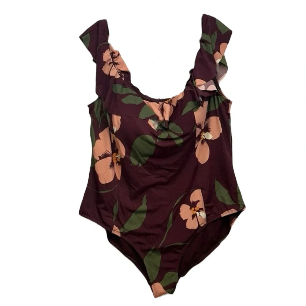EVRI NWT Floral Off-Shoulder Swimsuit - Brown and Pink Size 2X — NEW WIT…
